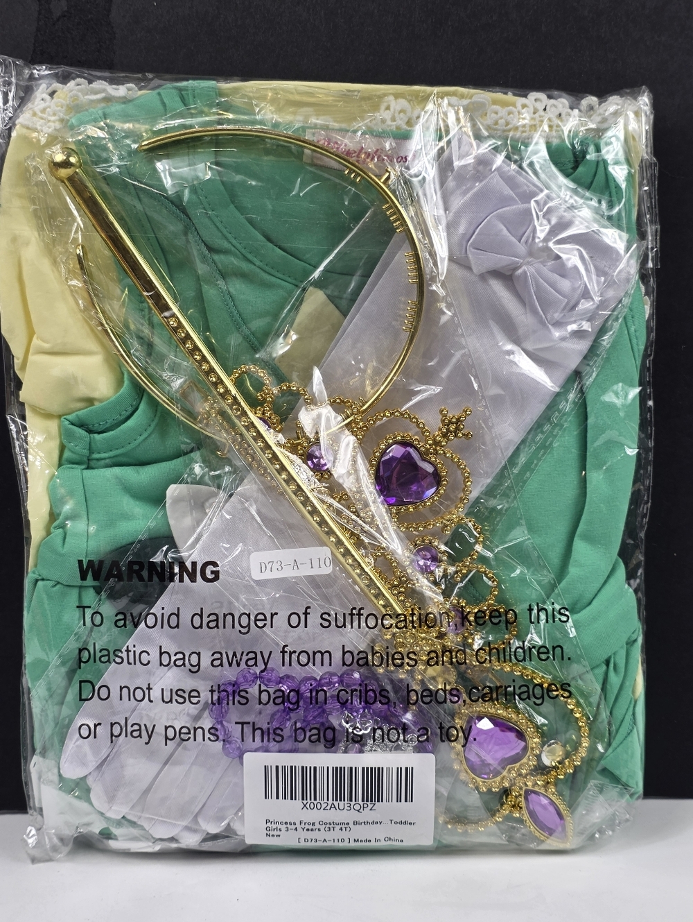 Princess Frog Tiana Style Costume Girls 3T 4T Dress Up Set Tiara Wand New